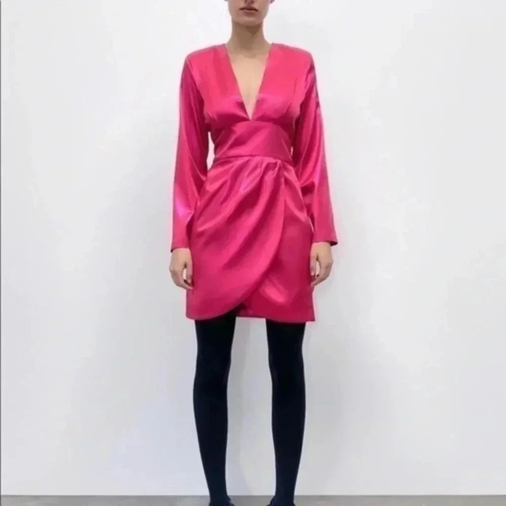 Zara Laminated Mini Dress Fuchsia 9665757